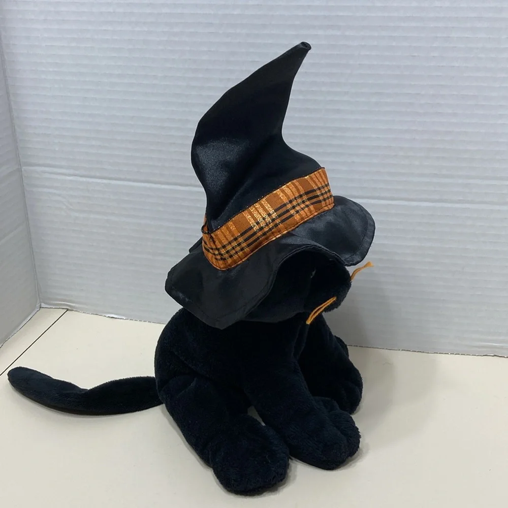 Ty Merlin 2005 Pluffies Halloween Black Cat Witch Hat Stuffed Animal Tags Vtg
